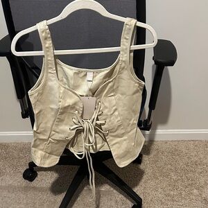 Stylish Beige Lace-Up Crop Top